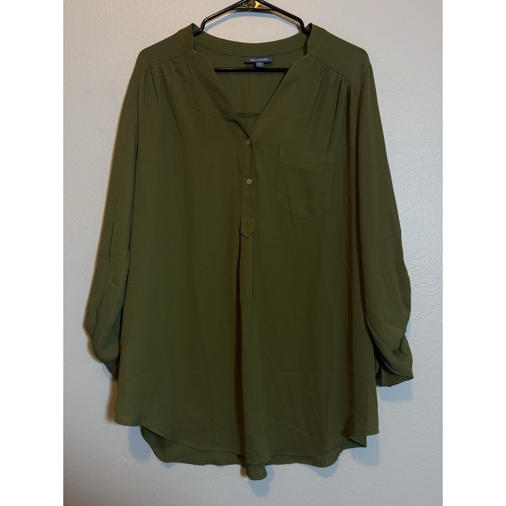 ModCloth XL Olive Button Blouse Cottagecore Earthy Minimal Soft Timeless Chic